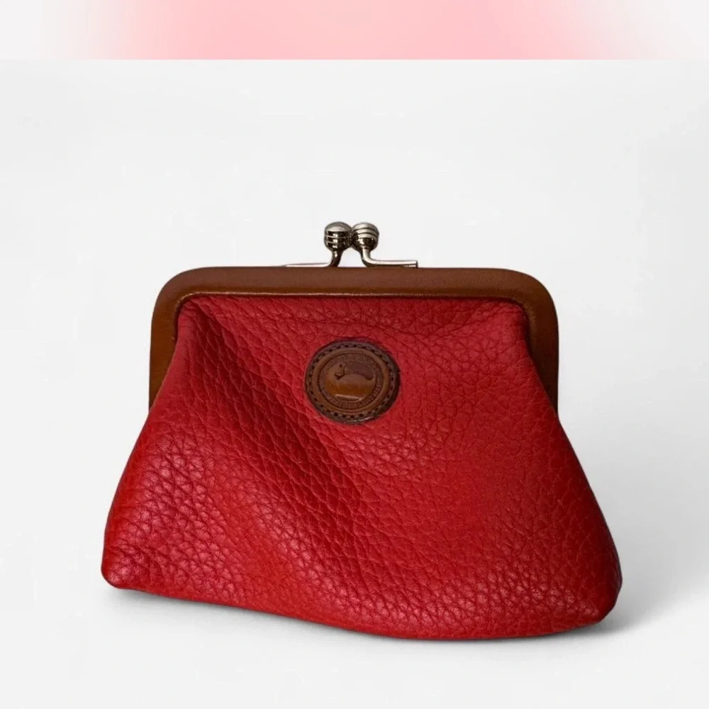 Dooney & Bourke Red Pebbled Leather Clutch with Brown Trim - Picture 4 of 7